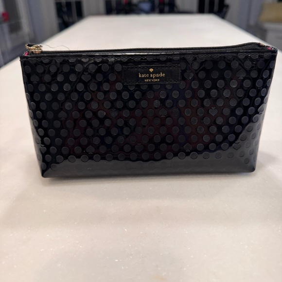 Kate Spade Black Patent cosmetic Pouch/bag NEW zip close, pink interior - Picture 3 of 13
